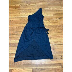 By Anthropologie 100% Linen One Shoulder Midi Dress Womens Sz 0p Petite Black